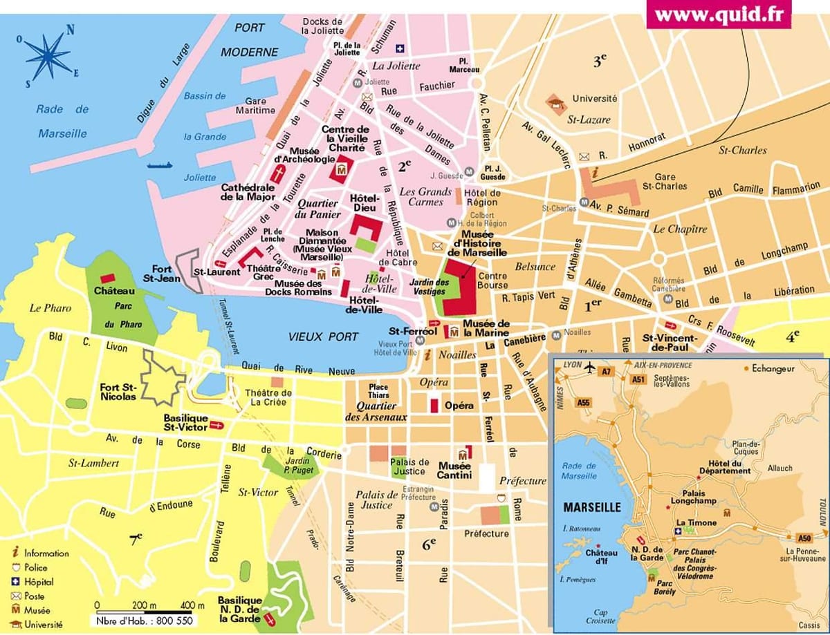 Marsiglia, francia mappa della città
