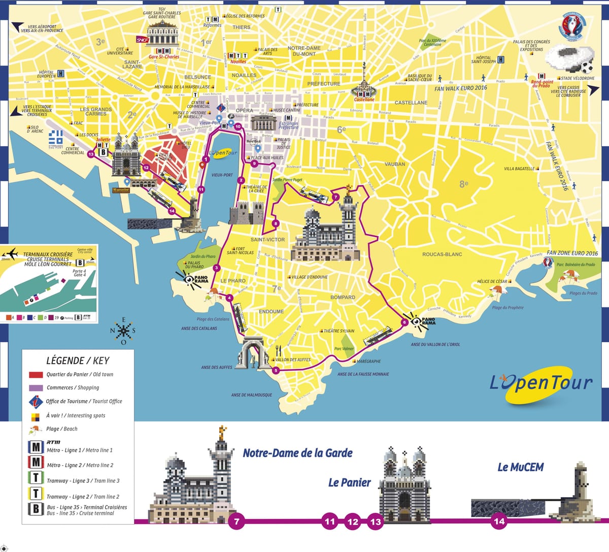 Marsiglia hop on hop off bus route map
