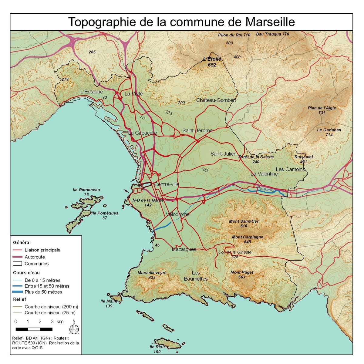 mappa topografica di Marsiglia